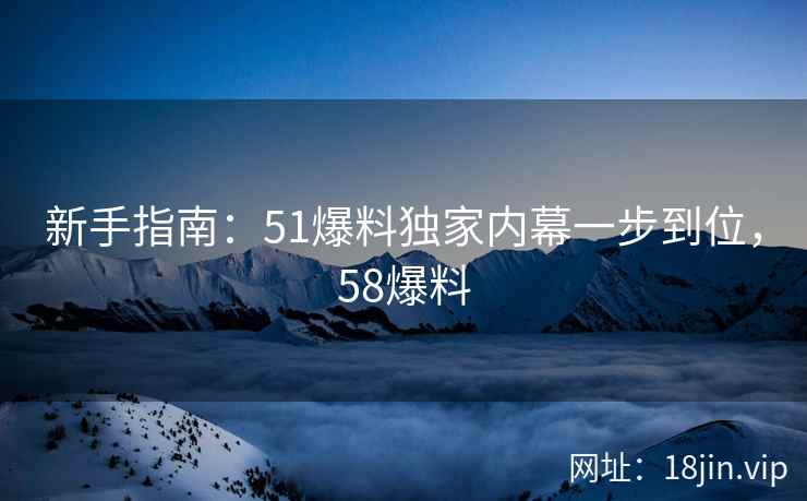 新手指南：51爆料独家内幕一步到位，58爆料